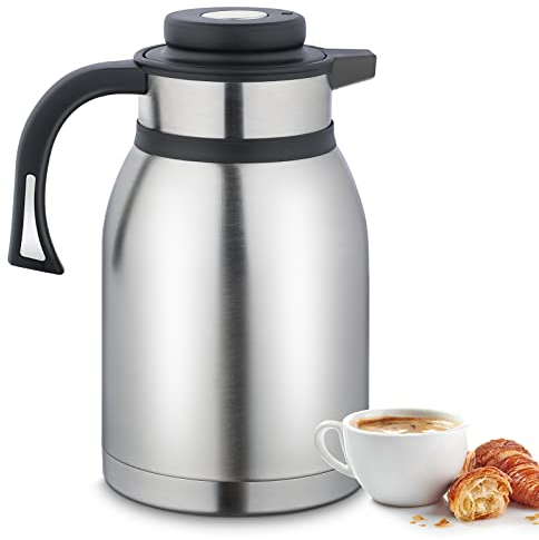 Stainless Steel Thermal Coffee Carafe, 2 Liter Tea and Coffee Dispenser Jug, Double Walled Vacuum Insulated Carafe Teapot for Keeping Your Drink Hot