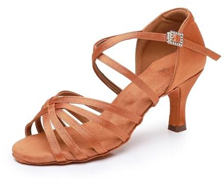 Rosefinch Latin Scarpe da Ballo per Le Donne Ballroom Party Salsa Danza Pratica Scarpe Performance Marrone 7cm 34EU