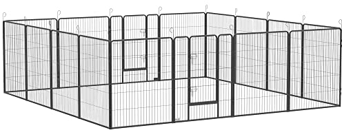 PawHut Welpenlaufstall 16-TLG Welpenauslauf mit 16 Gitterplatten Tür Erdspießen flexibel Freilaufgehege 100cm hoch Hundelaufstall Welpengitter für Haustiere Hund Katze Welpe für drinnen und draußen