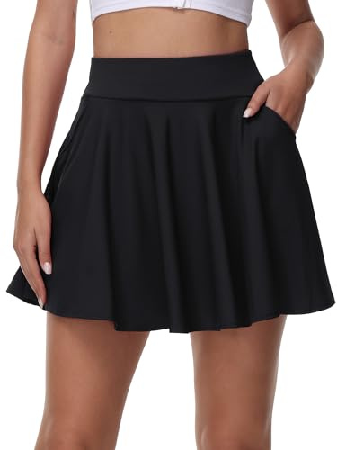 tanzdunsje Gonna Basic da Donna, Gonna Corta, Mini Gonna da con Pantaloni,Gonna Pantalone con Tasche,Gonna da Tennis da Donna Informale Elasticizzata Versatile(L,Nero)