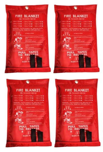 Ctwezoikmt Notfall-Feuerdecke, Feuerlöschdecke, Feuerlöschdecke für Küche, Grill, Kamin (119,9 x 119,9 cm), langlebig, einfach zu bedienen, hohe Haltbarkeit, 4 Stück