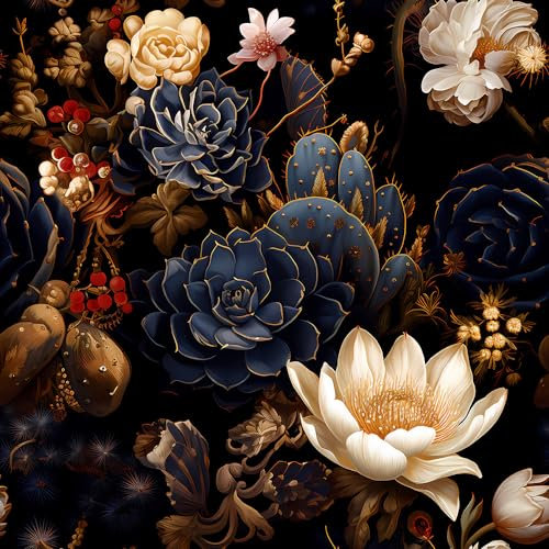 REDAMANCY Black Vintage Luxurious Baroque Peony Flower Retro Peel and Stick Wallpaper Vintage Wall Paper Stick on Contact Paper Easy Peel Off for nightstand Drawer Renter Friendly 17.7x236