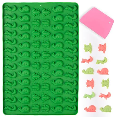 Amyandone Mini-Tier-Silikonform – 70 Mulden, Schokoladenformen mit Fröschen, Eidechsen, Schnecken, Form für die Herstellung von Gummibaum, Kuchendekoration, Fondant, Keksen, Obst-Snacks,