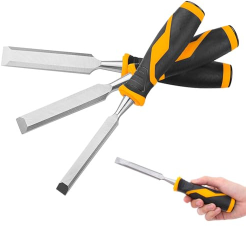 Avilia Set 4 Scalpelli per Legno da 8-12-20-26mm, Ideali per Scultura e Restauro, con Manici in Plastica Bicomponente Antiscivolo ed Ergonomici