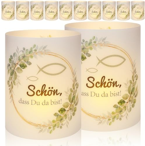 Radikor Lanterne Decorazione Tavolo Cresima Set di 12, Comunione Ragazzo Ragazza, Lanterna Battesimo, Eucalipto per Tea Light, Candele