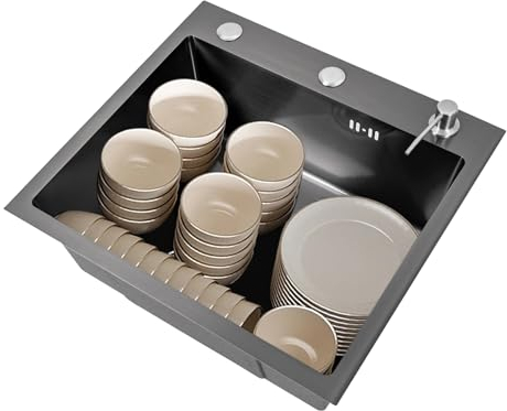 1 Becken Küchenspülen, Einbauspüle Spülbecken, Eckig Spüle Edelstahl, Klein Waschbecken, mit Abflusskorb, Seifenspender, für Badezimmern, Küchen, Speisekammern (Edelstahl 45 * 50cm)