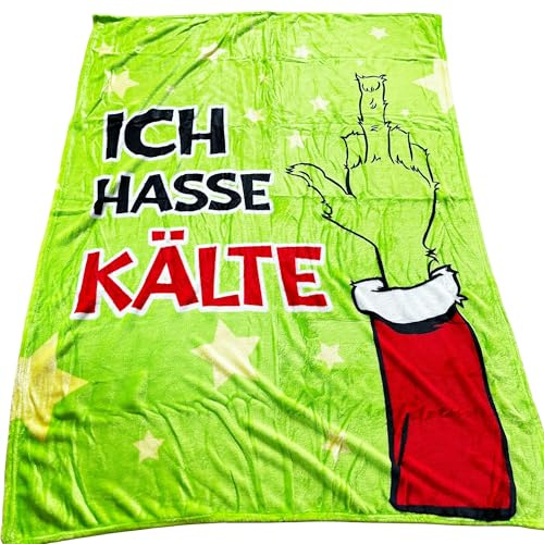 Kuscheldecke flauschig 130 x 160 cm Festtags-Muffel - Sofadecke Anti Weihnachten - Fleecedecke Ich hasse Weihnachten - Wohndecke Weihnachtshasser - Anti Weihnacht Fleecedecke Farbe Ich Hasse Kälte