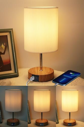 HSLighting Lampade Da Comodino, Lampada Da Tavolo Con Di Ricarica Rapida USB A+C e Lampadina Dimmerabile A Sfioramento 3 Livelli Di Luminosità Lampada Da Tavolo Regolabile Minimalista (Clindro, 1)