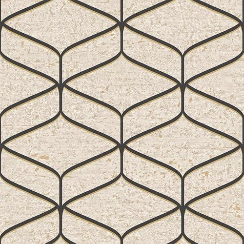WPE® 2313 Linear Concrete Cream Black Wallpaper by Belgravia - Geometric Wallpaper