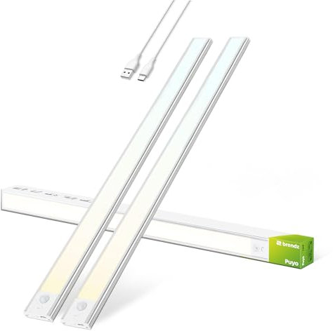 Brendz Lampe LED Rechargeable, LED Cuisine Sous Meuble, 2 x 60cm, USB-C, 4400mAh, 3 Températures de Couleur, Dimmables, Magnétique, Lumiere Cuisine, Puyo Argent