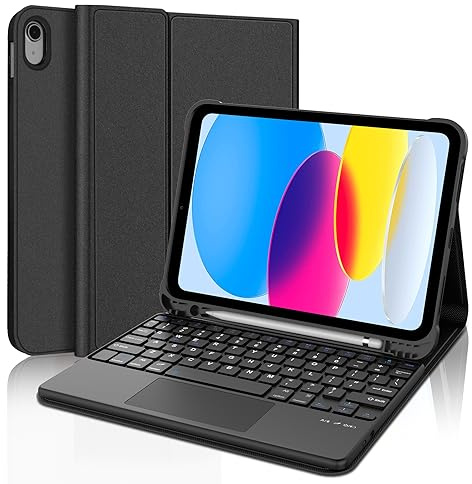 SENGBIRCH Coque Clavier pour iPad 11 ème A16 2025/ 10ème 10.9 avec Pavé Tactile - AZERTY Français Touchpad Clavier Détachable sans Fil Bluetooth, Étui pour iPad 11/10 ème Génération, Noir