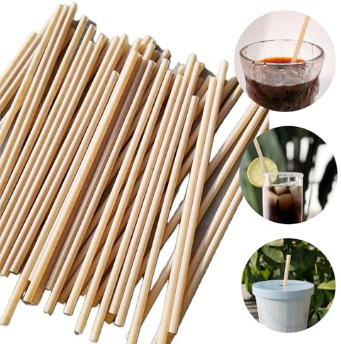 100Pcs Pajitas desechables de bagazo, pajita plana recta de 21 cm, 5,5 mm de diámetro, pajita biodegradable de caña de azúcar para fiestas, zumos de frutas, cócteles, cocina, club (100)