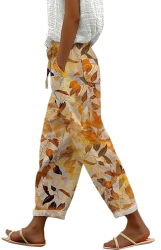 Generisch Damen Sale Angebote Leinenhose Damen 7/8 Sommerhosen Leicht Und Luftig Große Größen Lockere Hosen Lässige Bequeme Freizeithose Lang Strandhose Leinen Baumwoll Hose Reise Must Have