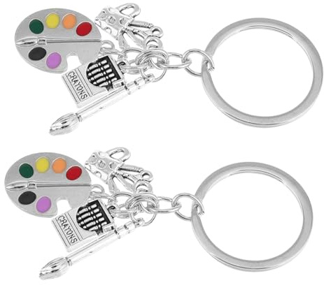 OATIPHO Paintbrush Charm Keychain and Art Palette Pendant Set for Artists and Painters, Creative Key Ring for Art Lovers, 2pcs Artistic Key Holder Accessories