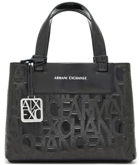 Armani Exchange Borsa per la spesa da donna, con logo Pebble, colore nero