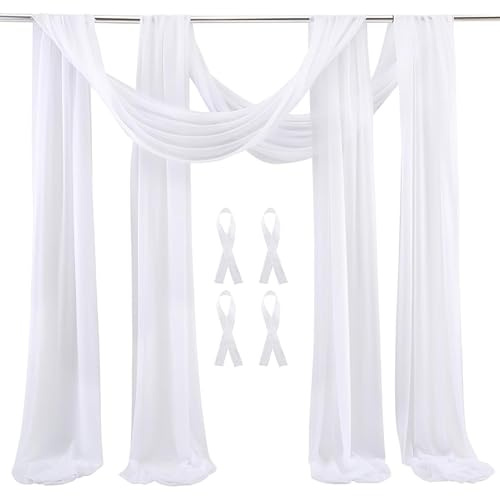 2 Panels Hochzeit Bogen Sheer Vorhänge Hintergrund, Vorhang Weiß Traubogen Hochzeit Chiffon Stoff Tüll Gardine, 600x75cm Gardinen für Laube Hochzeit Torbogen Zeremonie Fotografie Party (2pc,weiß)