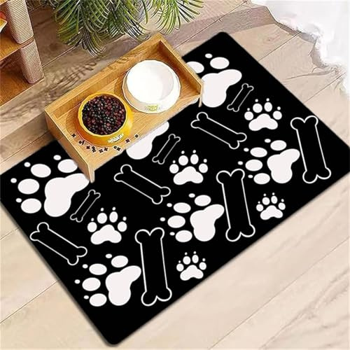 FANSU Napfunterlage Hund Saugfähig Schnelltrocknende, Wasserdicht rutschfest Futtermatte, Waschbar Universell Futtermatte Hund Futterunterlage Katze, für Hunde & Katzen (Schwarzweiß,60x90cm)