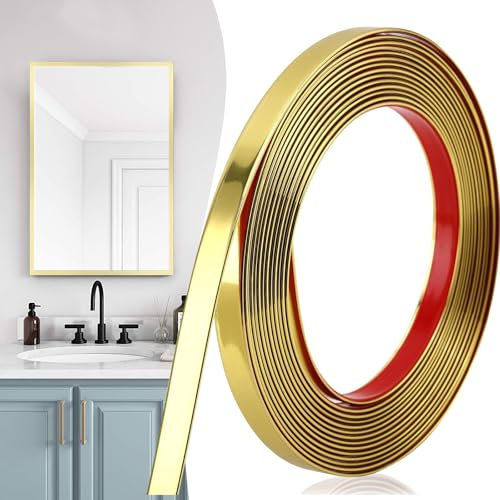 12M×2cm Moulures Décoratives Autocollantes,Finition Effet Miroir Métallisé Doré,Moulure Adhesive Flexibles Autocollantes,Bordure Décorative,Bandes Miroir Autocollantes pour Cadre de Miroir,Mur