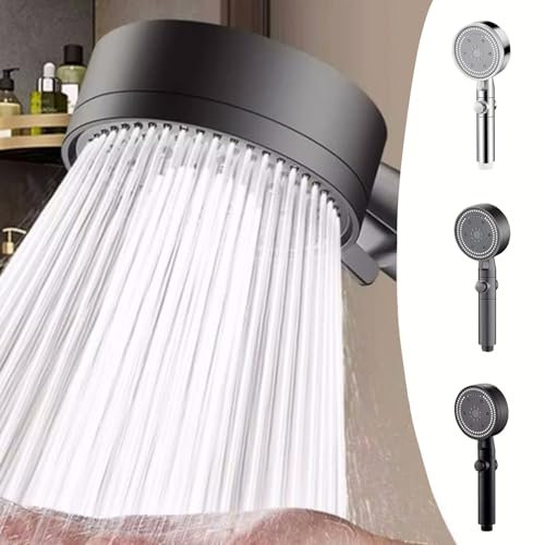 High Pressure Handheld Shower Head with On Off Switch, Chrome Detachable Showerhead, 8 Spray Modes Shower Massager Handheld Hard Water Filter for Bathroom (C)
