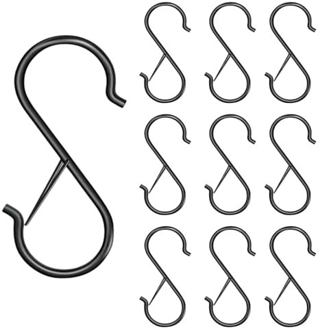 XYTAHDM 10 Pezzi ganci a S con Fibbia di Sicurezza, Uncino Metallo Doppio, gancio in Acciaio Inox, Gancetti per Appendere Tazze, Cucina Pentole e Ciotole, Guardaroba Vestiti Asciugamani, Nero