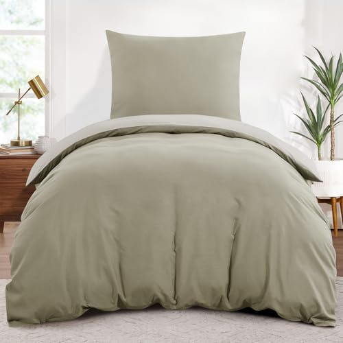 Aisbo Bettwäsche 155x220 2teilig Taupe Beige - Bettwäsche Sets 1 Bettbezug 155x220 cm + 1 Kissenbezug 80x80 cm, ÖKO-TEX Wendebettwäsche Weich Mikrofaser mit Reißverschluss