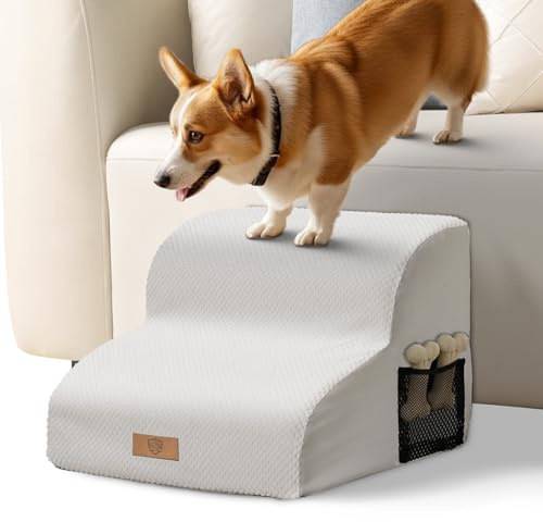 Eukue Scale per cani di piccola taglia, rampa per cani a 2 gradini per letto e divano, scala per animali domestici in schiuma ad alta densità, scala portatile per cani con rivestimento lavabile