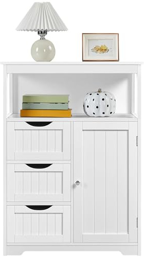 Yaheetech Large Freestanding Bathroom Cabinet w/Open Storage Shelf, White | Painted MDF & Magnetic Door Catch, Open Storage Shelf & Adjustable Inner Shelf, For Bathroom Kitchen Living Room Entryway