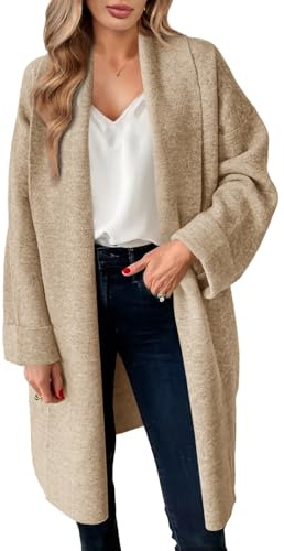 Saodimallsu Cardigan da Donna, Lungo, Leggero, Oversize, Aperto, Casual, Tinta Unita, per Autunno e Inverno