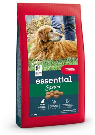 MERA Essential Senior hundfoder torr 12,5 kg | Hundfoder för äldre hundar, alla raser och storlekar | Omega-3 och omega-6 för hud och glänsande päls | Torr hundmat