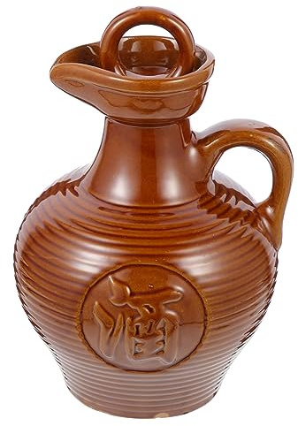 JECOMPRIS Vintage Ceramic Wine Kettle 500ml Brown Portable Wine Jug with Handle Sturdy and Safe Use, Simple and Elegant Style Suitable for Home and Restaurant Serving
