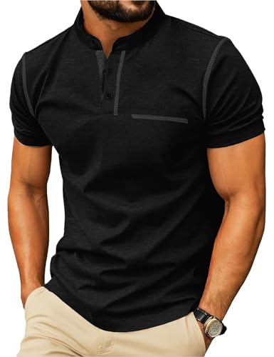 Mens Henley T-Shirts Short Sleeve Summer Casual Crew Neck Tshirt Tops with Front Pocket