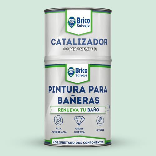 BRICOSALVAJE Pintura para Bañeras Acabado Mate | Poliuretano 2 Componentes 600+150 | Renueva tu Bañera sin Obras | Fácil Aplicación con Rodillo o Brocha en Baños Interiores (Verde Claro Crawford)
