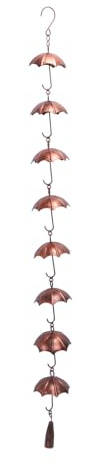 Segrehy Ombrello Pioggia Catena Decorativo Vintage Oro Ferro 8 Tazze Raccoglitore di Acqua Piovana per la Casa Giardino Patio Decorazione Esterna 39,4 Pollici di Lunghezza