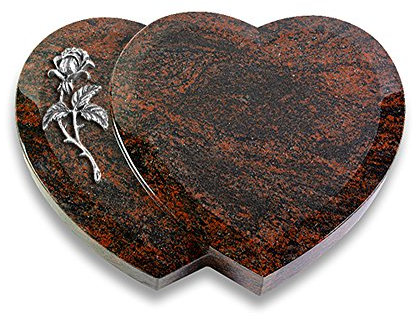 Grabplatte, Grabstein, Grabherz, Urnengrabstein Modell Amoureux 40 x 30 x 7 cm Aruba-Granit, poliert inkl. Gravur (Aluminium-Ornament Rose 2)