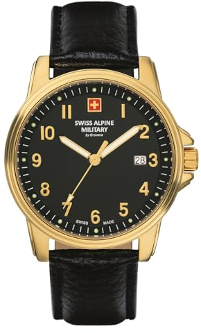 Swiss Alpine Military Herren Uhr Analog Quarz 7011.1 Leder