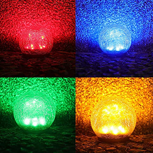 Lampe Solaire Coloré de Jardin Extérieures, Solaire LED Boule de Verre Jardin Pelouse Lampe Crépitement LED Lumière Étanche Décoration de Jardin, Paysage Chemin lumières (10x18 cm)