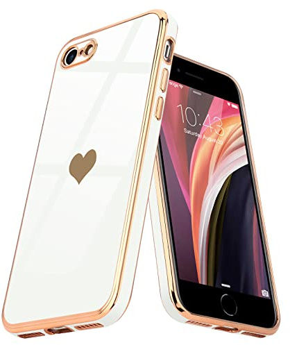 Teageo Hülle für iPhone 7/8/SE2020/2022 Frau Herzmuster, Weiß | Mädchen Stilvoll Galvanisierte Schutzhülle Weich TPU Phone Case