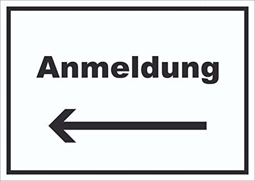 HB-Druck Anmeldung Schild mit Text und Richtungspfeil Links Aufnahme waagerecht A4 (210x297mm)