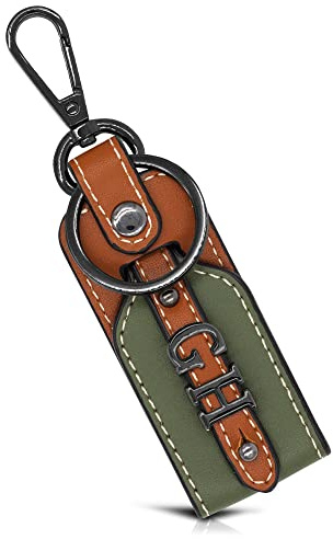 Dolphin Line Personalisierter Schlüsselanhänger aus Leder – Mit Wunsch-Initialen graviert – Geschenk für Damen & Herren – Chrom Anthrazit – Hochwertig & Elegant