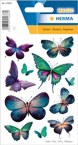 HERMA 15666 Butterflies Glitter Small Large 11 Pieces Butterfly Stickers in Blue Purple Green Butterfly Labels for Photo Album Diary Poetry Album Scrapbooking Decoration Letters DIY