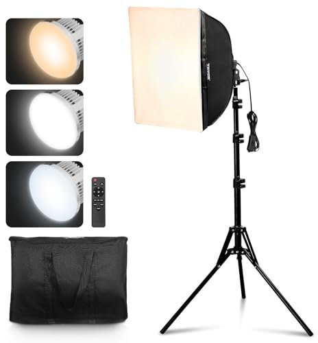 VEVOR Kit d'Éclairage Softbox Professionnel 400 x 400 mm avec Ampoules LED 45 W, Couleur Réglable 3000-6500 K, Support Trépied, pour Studio, Photographie, Enregistrement Vidéo, Diffusion en Direct