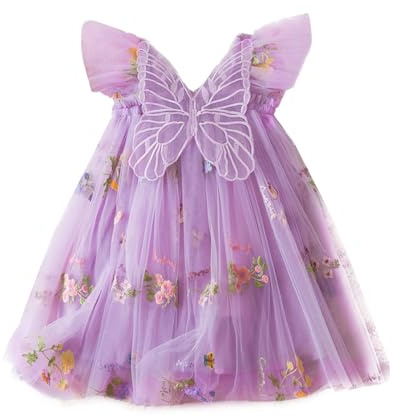 UUAISSO Tutu klänning för flickor ärmlös tyllklänning fjärilsbroderi födelsedagsfest prinsessa sommarklänning, Lila, 4-5 anni