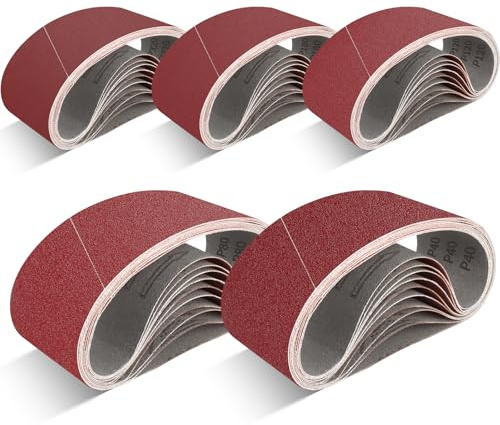 FEIHU 10 Stück Aluminiumoxid-Schleifbänder 65 x 410 mm Schleifband. zum Polieren Metall, Holz.Schleifpapier für Band-Schleifer/Schleif-Maschinen 120 Körnungen