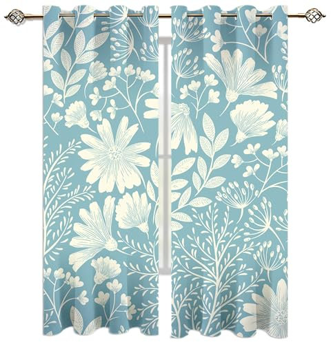 Tende Oscuranti Per Interni Finestra Camera Da Letto 2 Pezzi 140X160Cm Fiori Freschi Azzurri E Bianchi Tenda Oscurante Soggiorno Con Occhielli Tenda Finestre Termica Isolante Per Bambini Ragazzo Ra