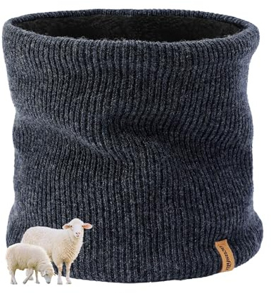 ACUSHLA Écharpe de cou en laine mérinos pour hommes et femmes - Écharpe chaude et lourde en polaire avec doublure en polaire, cache-cou en laine chaude pour le ski, masque facial, gris foncé, Taille
