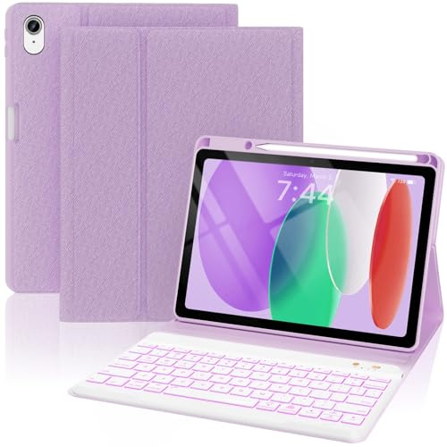 OYEEICE Keyboard Case for iPad A16 11th Gen 2025/10th Gen 2022 | 7 Color Backlit Wireless Detachable Keyboard for iPad 11/10th with Pen Holder (Green, Classic Style)