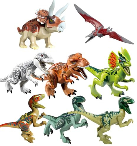 Aonuily Dinosaur Block Toy Set, 8Pcs Toy Dinosaurs Figures Realistic Dinosaur Toys for Boys Collection Spinosaurus Pterodactyl Triceratops Velociraptor Dino Party Bag Fillers Gifts for Kids