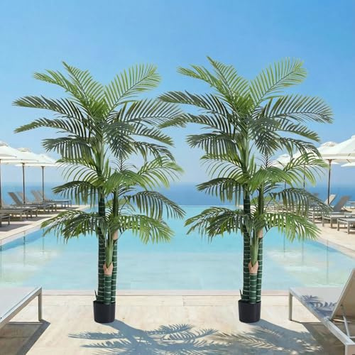 6FT Artificial Golden Cane Palm Tree, UV Resistant Indoor/Outdoor Fake Plant with Heavy Cement Pot - Realistic Tropical Decor, Set of 2