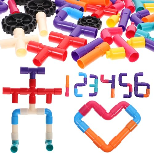 TOYANDONA Set Blocchi di Costruzione Tubolari 96 Pezzi, Giocattolo Educativo Didattico ad Incastro Colorato, Sviluppo Creatività e Abilità Cognitive, Regalo per Età Colore Colore Casuale
