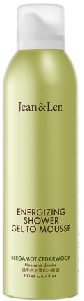 Jean & Len Energizing Shower Gel To Mousse Bergamott & Cederträ, med mandel-, jojoba- och babassuolja, för en doftande rengöring, för normal hud, duschskum, utan silikoner, 200 ml